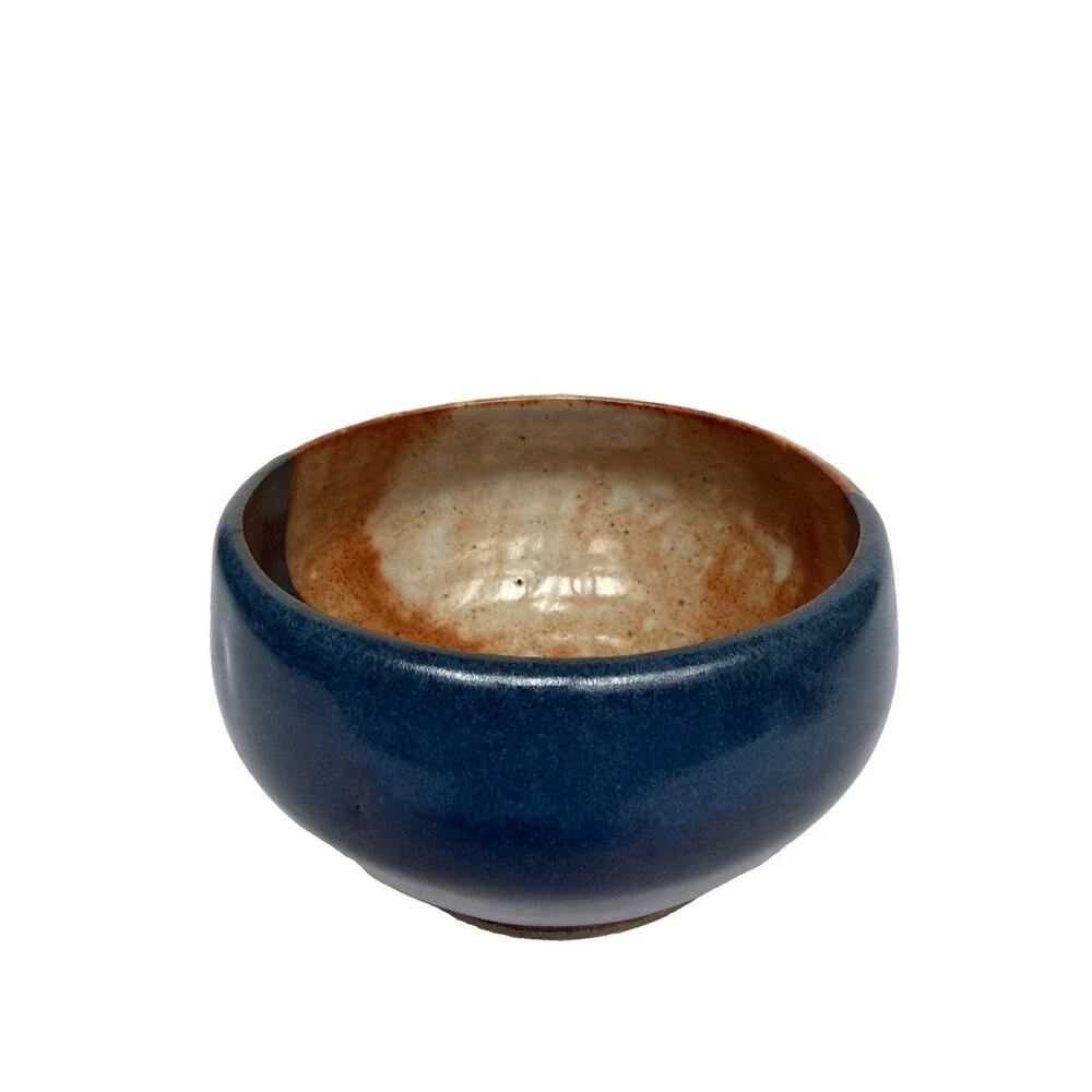 Art Pottery Handmade Ceramic Bowl Glazed Multi-Tone Earth Colors Boho 3” Tall